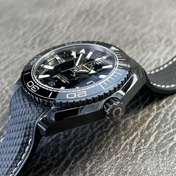 Omega Planet Ocean Deep Black Ceramic GMT Watch on Black Nylon Strap Super Clone - Image 10