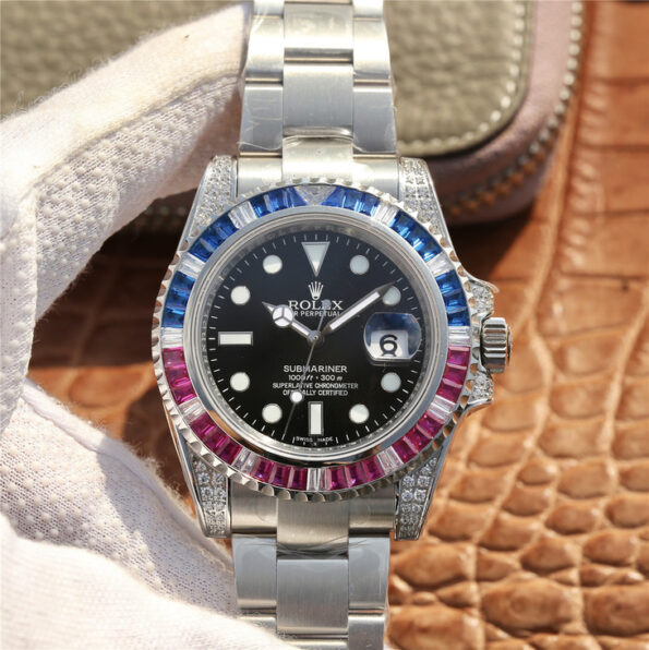 Rolex SUBMARINER SILVER BLUE / RED DIAMOND 40MM