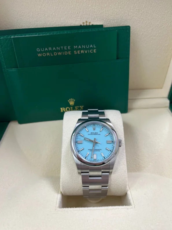 Rolex Oyster Perpetual 36/41mm M124330 Stainless Steel with 'Tiffany' with Blue Turquoise Dial Oystersteel Super clone - Image 2