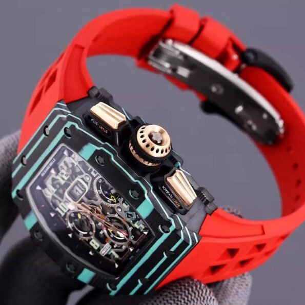 RM 11-03 Skeleton Dial Black&Blue Bezel Red/White/Black Rubber Strap KV 7750 - Image 3