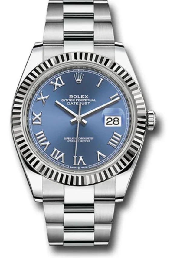 Rolex Datejust 41 Stainless Steel & White Gold Blue Roman Dial Oyster 126334