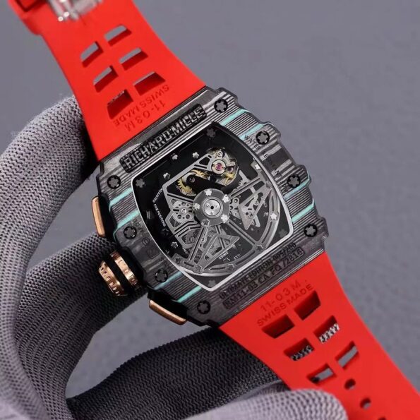 RM 11-03 Skeleton Dial Black&Blue Bezel Red/White/Black Rubber Strap KV 7750 - Image 5