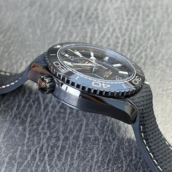 Omega Planet Ocean Deep Black Ceramic GMT Watch on Black Nylon Strap Super Clone - Image 5