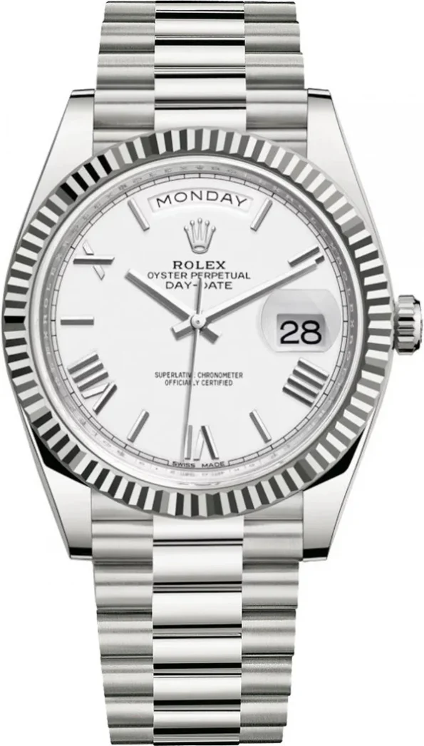 Rolex Day-Date m228239-0046 White gold with White Dial (Roman Numerals) President bracelet (40mm) Super Clone