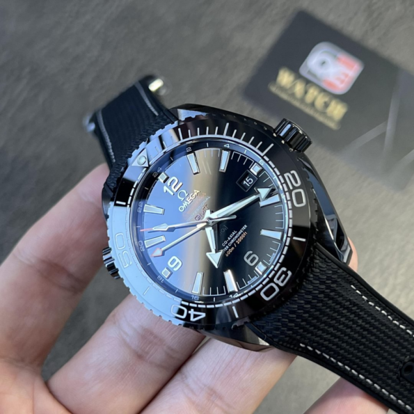 Omega Planet Ocean Deep Black Ceramic GMT Watch on Black Nylon Strap Super Clone - Image 4