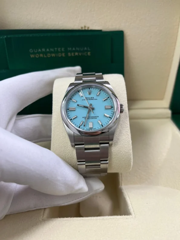 Rolex Oyster Perpetual 36/41mm M124330 Stainless Steel with 'Tiffany' with Blue Turquoise Dial Oystersteel Super clone - Image 6