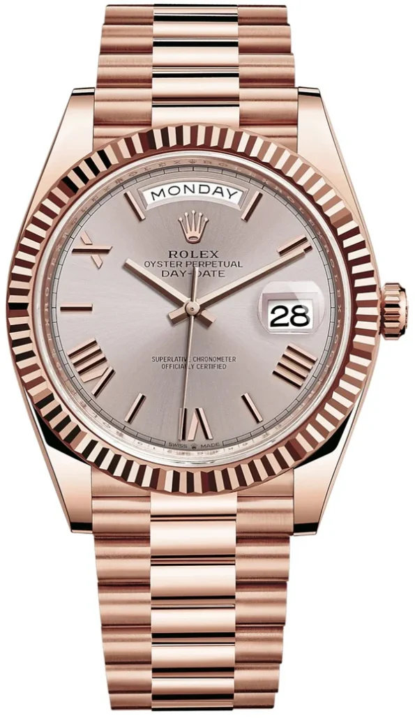 Rolex Day-Date m228235-0002 Rose gold with Chocolate Roman Numerals Dial President bracelet (40mm) Super Clone