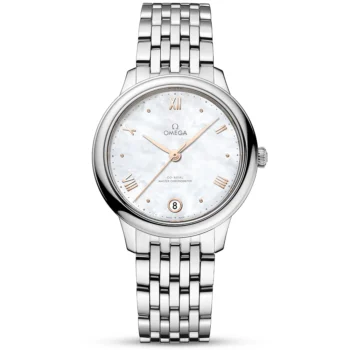 OMEGA De Ville Prestige 34mm White Mother of Pearl Dial Ladies Bracelet Watch