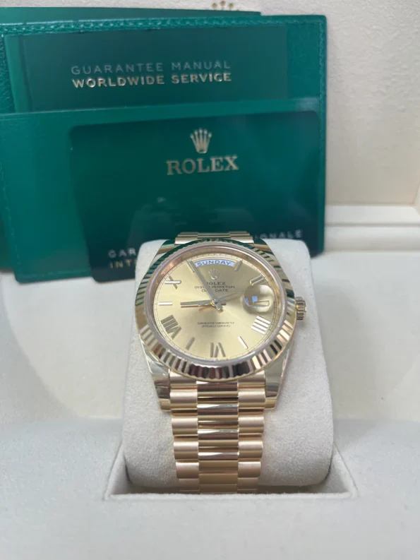 Rolex Day-Date 40 Yellow Gold Champagne Roman Dial Fluted Bezel (Ref # 228238) - Image 3