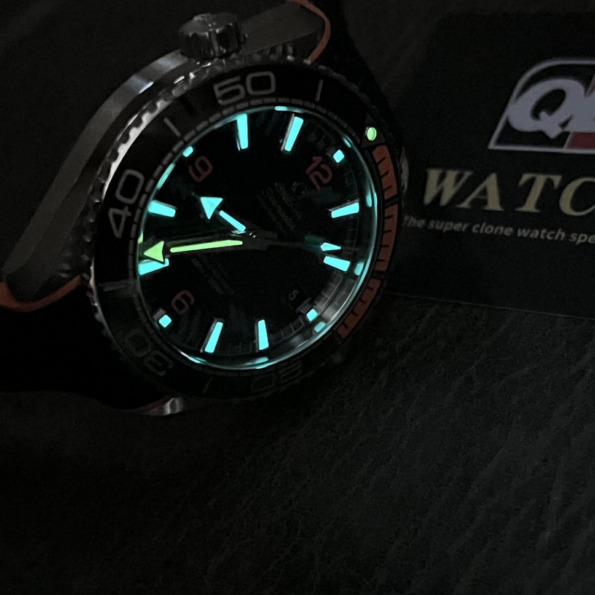 OMEGA Planet ocean 43.5mm black/orange bezel black dial on black rubber strap super clone - Image 10