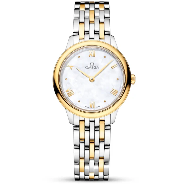 OMEGA De Ville Prestige 27.5mm Two-Tone White Mother of Pearl Dial Bracelet Watch