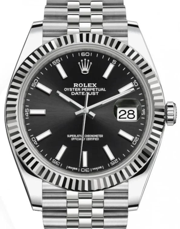 Rolex Datejust 36/41mm Stainless Steel on Oyster with Black Dial and Fluted Bezel Top Replica