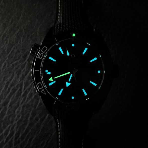 Omega Planet Ocean Deep Black Ceramic GMT Watch on Black Nylon Strap Super Clone - Image 6