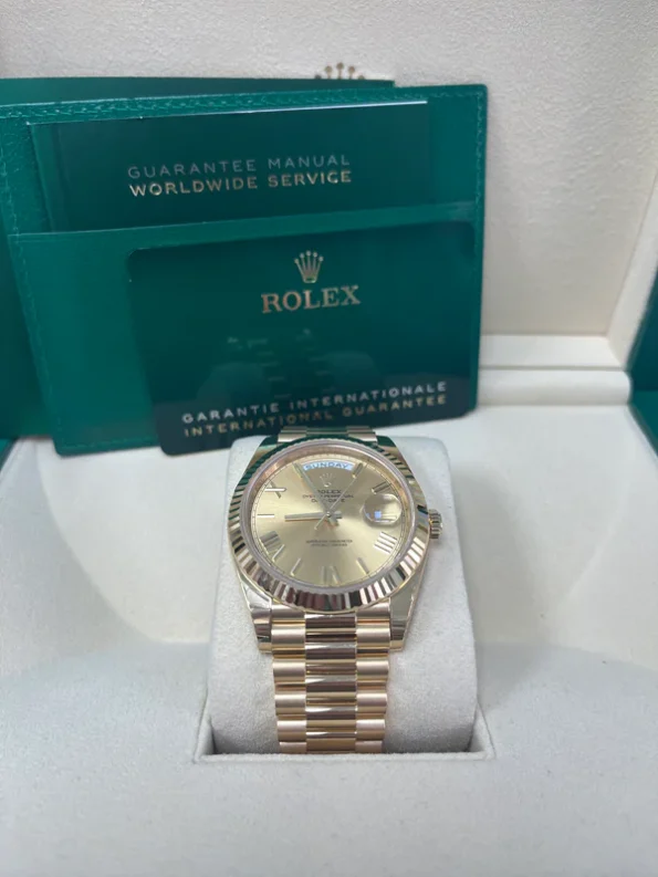 Rolex Day-Date 40 Yellow Gold Champagne Roman Dial Fluted Bezel (Ref # 228238) - Image 2