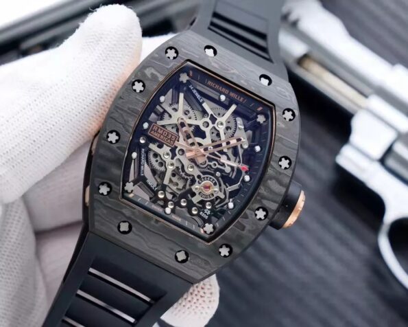 RM 35-02 Black Bezel Rose Gold Hands Black Rubber Strap RUML3 - Image 4