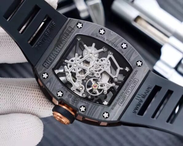 RM 35-02 Black Bezel Rose Gold Hands Black Rubber Strap RUML3 - Image 8