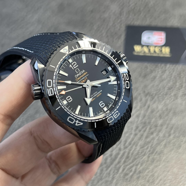 Omega Planet Ocean Deep Black Ceramic GMT Watch on Black Nylon Strap Super Clone - Image 3