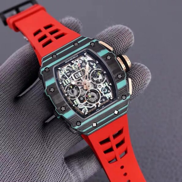 RM 11-03 Skeleton Dial Black&Blue Bezel Red/White/Black Rubber Strap KV 7750 - Image 2