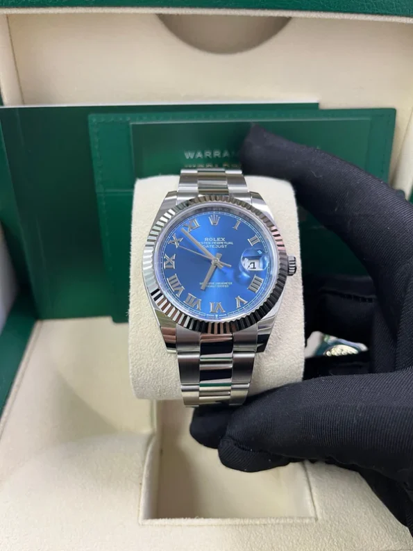 Rolex Datejust 41 Stainless Steel & White Gold Blue Roman Dial Oyster 126334 - Image 6