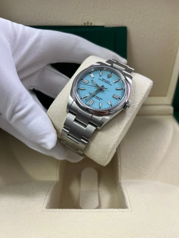 Rolex Oyster Perpetual 36/41mm M124330 Stainless Steel with 'Tiffany' with Blue Turquoise Dial Oystersteel Super clone - Image 7